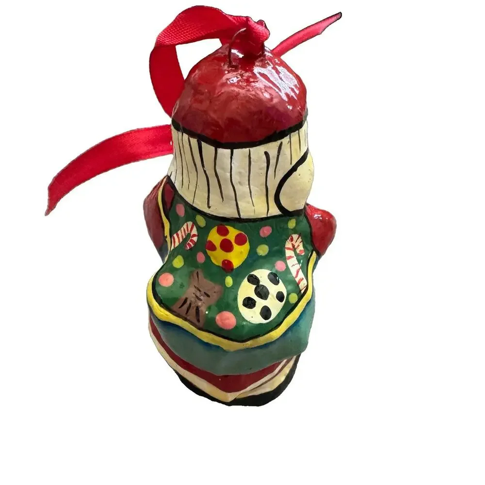 Vintage Santa Christmas Ornament Paper Mache Hand Painted Red 4” Tall